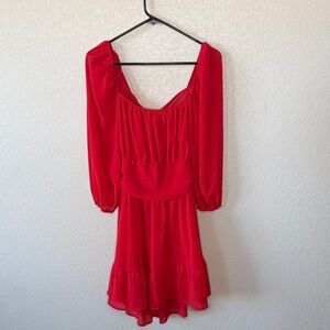 Red puff sleeve dress